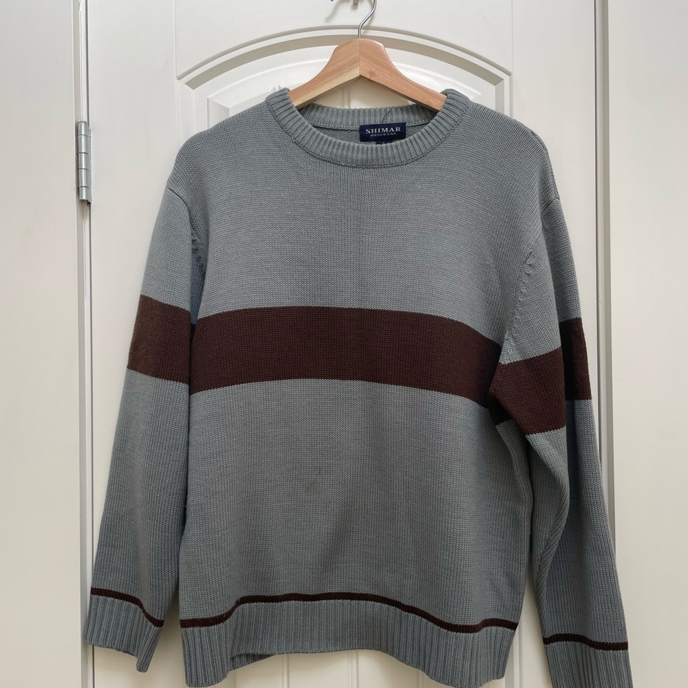 Vintage Men's Knit Sweater in Blue/Grey and Brown